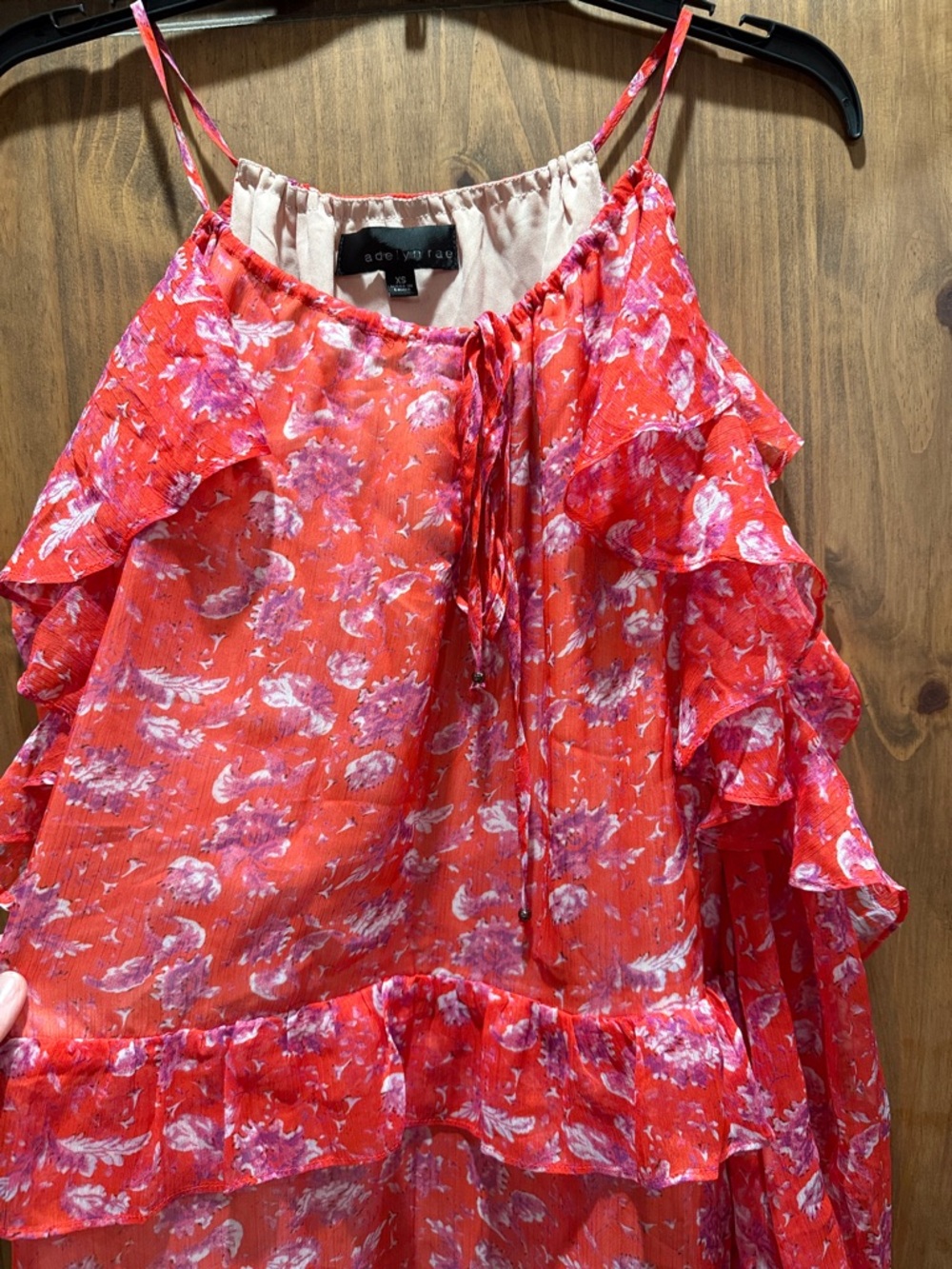 Adelyn Rae Red Floral Ruffle Cold-Shoulder Dress - Picture 4 of 4